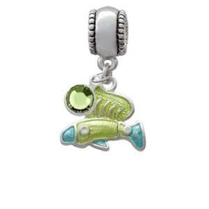 Tropical Fish   Lime Green with Blue Tail European Charm Bead Hanger 