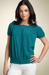 NWT Juicy Couture Shirred Waist Terry Peasant Top Polynesian Teal 