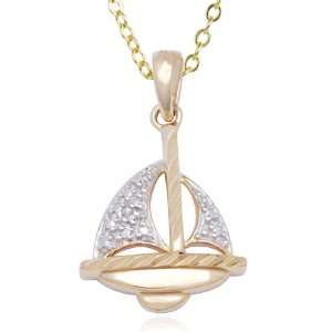   Gold Plated Sterling Silver Diamond Sail Boat Pendant, 18 Jewelry