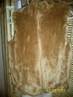 Terry Lewis Faux Fur Cognac Color Vest with zipper and leather straps 