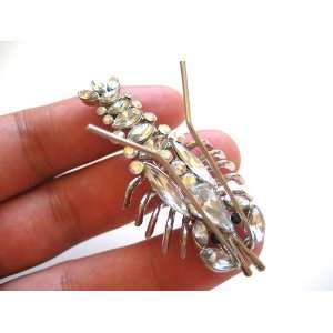   Rhinestone Beaded Lobster Shrimp Tentacle Fashion Pin Jewel Brooch