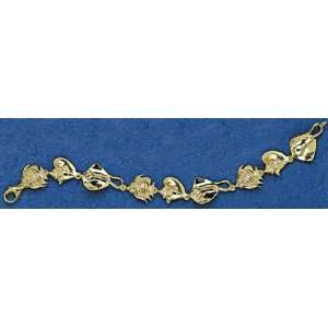   14K Gold 7 1/4 Fish Link and Conch Bracelet