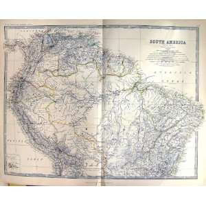   ISLANDS BOLIVIA JOHNSTON ANTIQUE MAP 1883 BRAZIL PERU