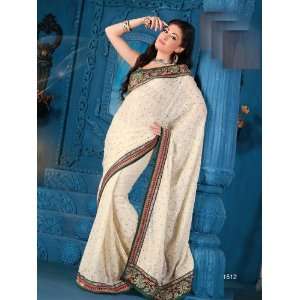 Designer Bollywood Style Jacquard Saree with Embroidery & Sequins Work 