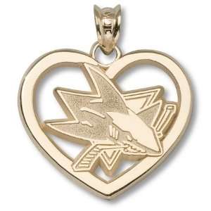 San Jose Sharks 5/8 Pierced Heart with Logo Pendant   14KT Gold 