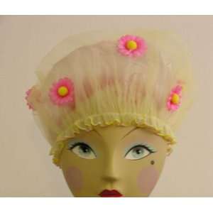   La Mode   Loulou Bouffant Shower Cap Yellow with Pink Daisies Beauty