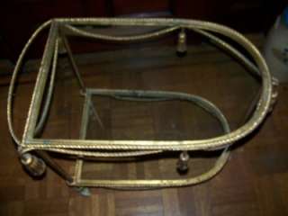 Vintage Gold painted with tassels Metal Tea Cart with glass NICE 