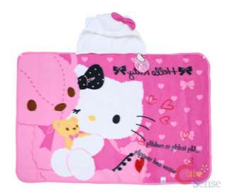 Sanrio Hello Kitty Fleece Hooded Blanket Pink w/ Bear  