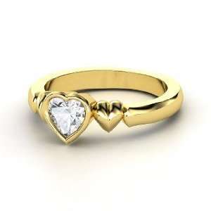 My Heart Beats for You Ring, Heart White Sapphire 14K Yellow Gold Ring
