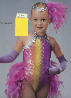 Rainbow Dance Costume Tap Jazz Multi Color Silver Sequins Boa 