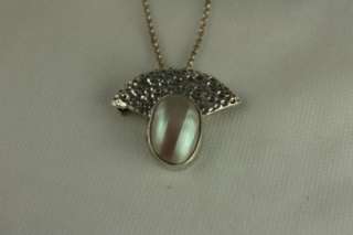 Sterling Silver Blister Pearl Brooch Pendant w/ Chain  