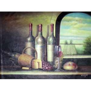  Winery Window with Wine Bottles Overlooking Vineyard Oil 