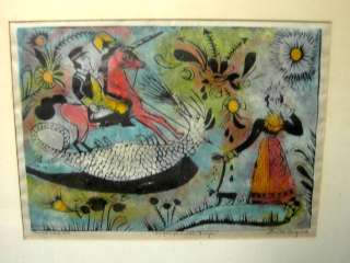   MID CENTURY MODERNIST LINO BLOCK PRINT SIGNED LOUISE AUGUST,NICE FRAME