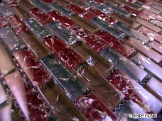   Red Blue Crackle Glass Mosaic Tile Kitchen Backsplash Bath Wall  