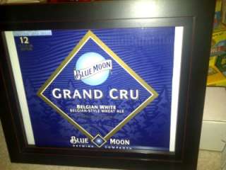 Blue Moon Grand Cru Framed Beer Sign Great for bar  