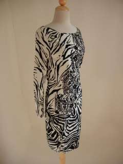 BLUMARINE Black White Animal Zebra Floral DRESS 44  