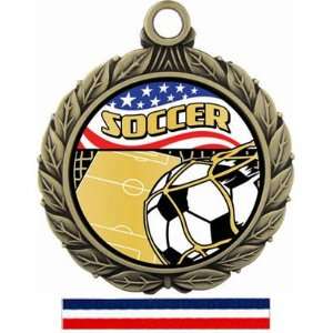 Custom Soccer Medal With Americana Insert M 8501 GOLD MEDAL/(RWB) RED 