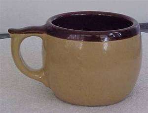 Vintage Tan & Brown Stoneware Coffee Cup USA  