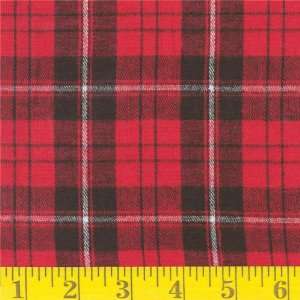  58 Wide Flannel Plaid Red/White/ Black Fabric By The 