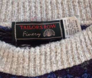 TAILORS ROW FINERY 100% COTTON SWEATER MENS SIZE X LARGE GRAY BLUE 