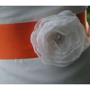   bridal sash with an diamond white wedding flower sash on a satin