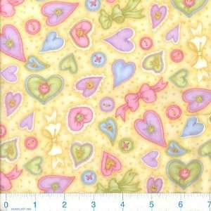   Stories Hearts & Bows Yellow Fabric By The Yard Arts, Crafts & Sewing
