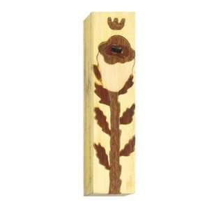 Large Wooden Inlaid Mezuzah Case   Flower   Fits 12 cm Mezuzah Scrolls