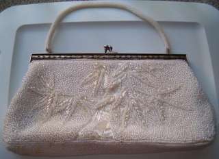 Antique Art Deco Glass Micro Beaded Clutch Purse Silver Plate Handbag 