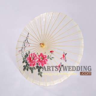   Peony Painted Oil Treated Cotton Paper Wedding Parasol Umbrella  
