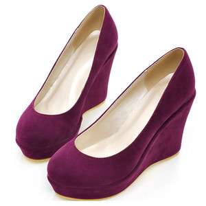 2012 New Wedge Platform Faux Suede Womens Shoes Round Toe High Heels 