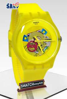 Swatch SUOJ100 yellow lacquered yellow strap yellow dial men watch NEW 