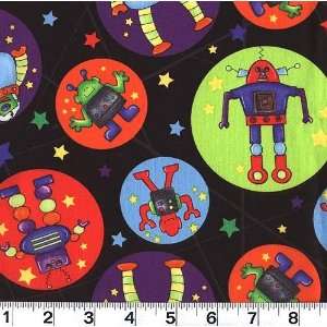  45 Wide Spacebots Bubbled Robots Black Fabric By The 