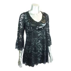 Sutton Studio Womens Black Floral Lace Tunic  