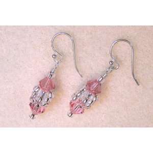   Sterling Silver and Pink Swarovski Crystal Earrings 