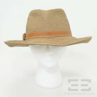 Eric Javits Natural Straw & Leather Wide Brimmed Hat  