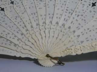 LARGE LATE 19TH C CHINESE EXPORT ox bone CANTON BRISE HAND FAN  