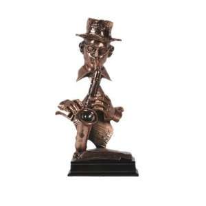   Musician Playing Saxophone Bust Display Sculpture Statue, 15 inches H