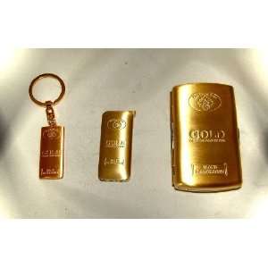  Thepresentstore Gold Bar Lighter, Cigarette Case & Keyring 
