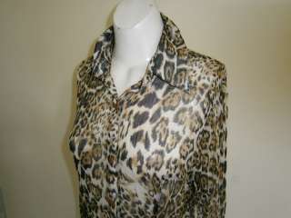 FILO Brown & Black Sheer Chiffon Leopard Print Blouse Large B10716 