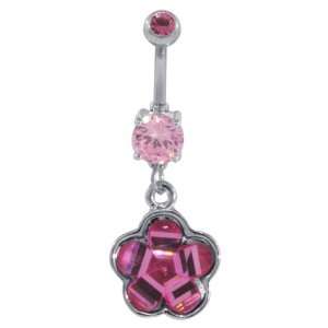  PINK   Pretty Spring Blossom Dangle Belly Ring Jewelry