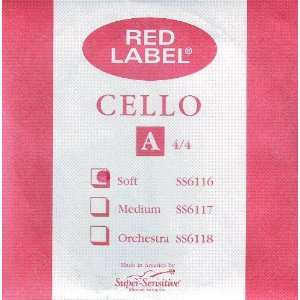 Super Sensitive Cello A Red Label 4/4 Size Soft Nickel, SS611 4/4S