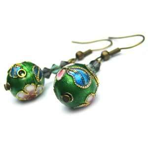  Green Cloisonne Earrings (with Swarovski Beads)   1.7 