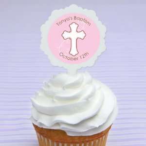 com Little Miracle Girl Pink & Brown Cross   12 Cupcake Pick Toppers 