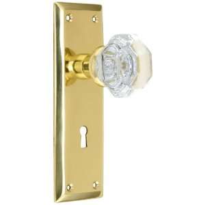 New York Style Mortise Lock Set in Polished Brass Finish with Waldorf 