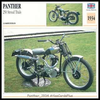 Motorcycle Fact Card 1934 Panther 250 Stroud Trials UK  