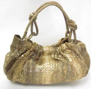 NANCY GONZALEZ Gold Python Satchel Shoulder Handbag  