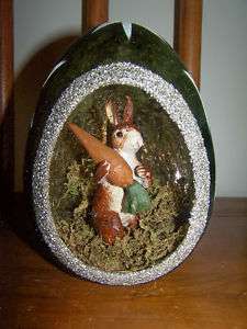 Vintage Easter Postcard Bunny Rabbit Egg Figurine Green  