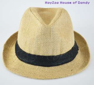 Mens Summer Cool Straw Fedora Hat (Natural/Black band)2  