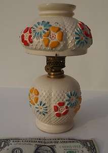 VTG Cosmos style painted Glass Miniature Mini Oil Kerosene Lamp Light 