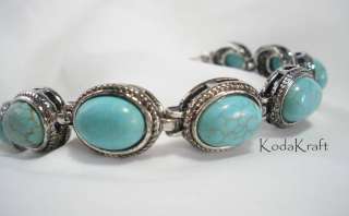 Vintage Style Turquoise Link Bracelet, 7 1/2  